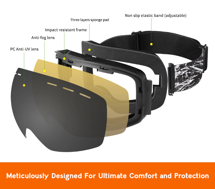 H018 Prescription Ski and Snowboard Goggles Blue - Dual Layer Anti Fog Lenses - Impact Resistance and UV Blocking Snow Glasses