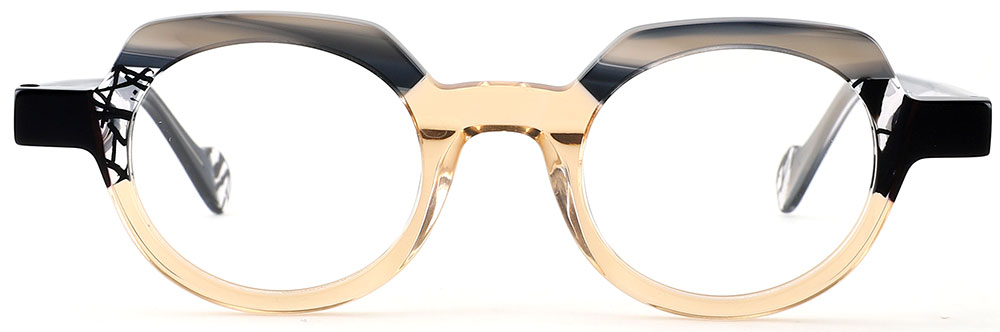 Round Prescription Glasses 21210 Grey Cream from Cheapglasses123.com