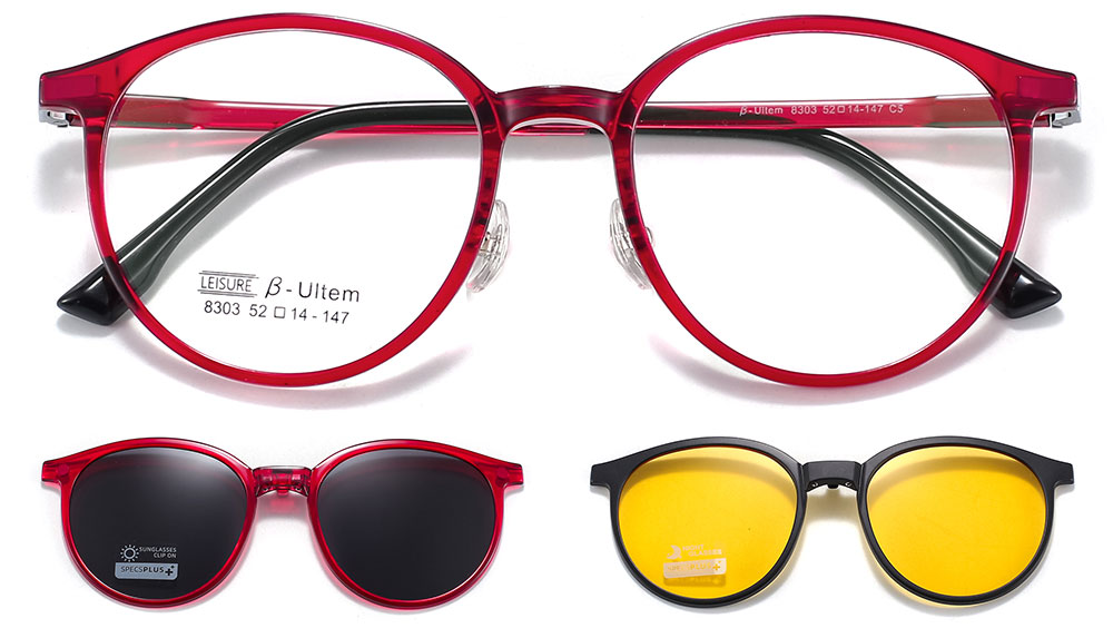 Magnetic Clip-On Sunglasses 8303 Red from Cheapglasses123.com