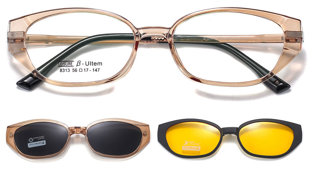 Magnetic Clip-On Sunglasses 8313 Brown Clear from Cheapglasses123.com