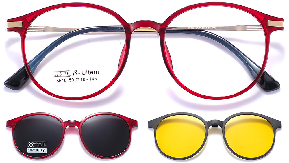 Magnetic Clip-On Sunglasses 8518 Red from Cheapglasses123.com