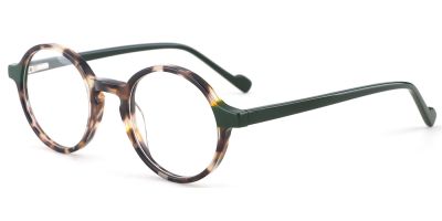 Round Prescription Glasses 21222 Green Tortoise 