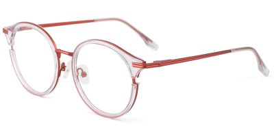 Round Prescription Glasses 35034 Red Clear